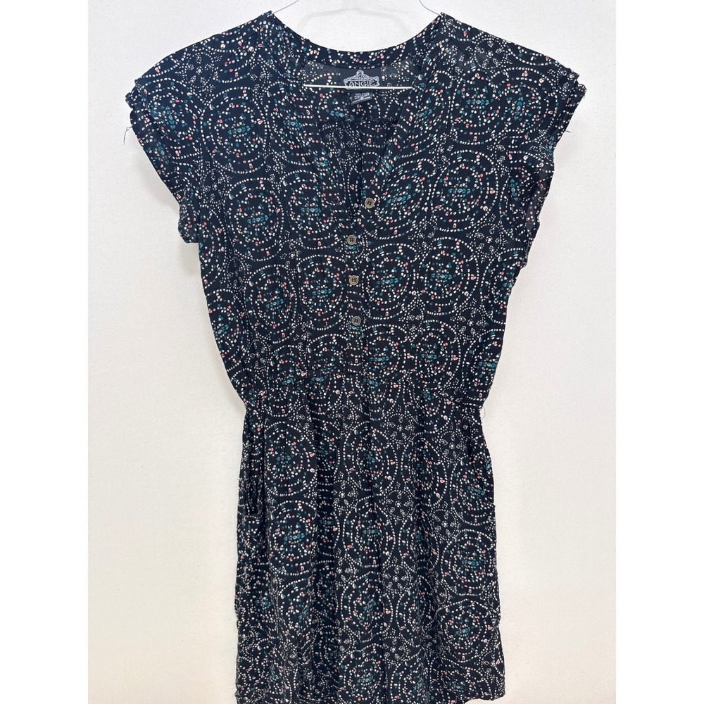 Angie Womens Small Black Medallion Print Button Up Elastic Waist Rayon Romper